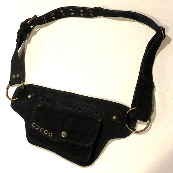 FairyU Handbags - New Hand Crafted FairyU Black Suede Leather Crossbody / Hip Belt Bag - O/S